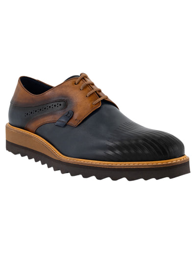 Zapato Blucher azul en piel para hombre con contraste de color