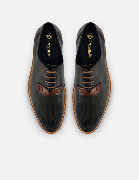 Zapato Oxford verde en piel para hombre con contraste de color