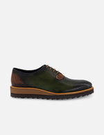 Zapato Oxford verde en piel para hombre con contraste de color