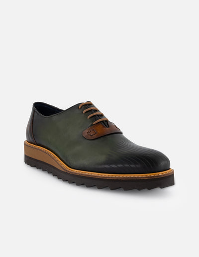Zapato Oxford verde en piel para hombre con contraste de color
