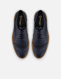 Zapato Blucher azul en piel para hombre con suela de goma marina