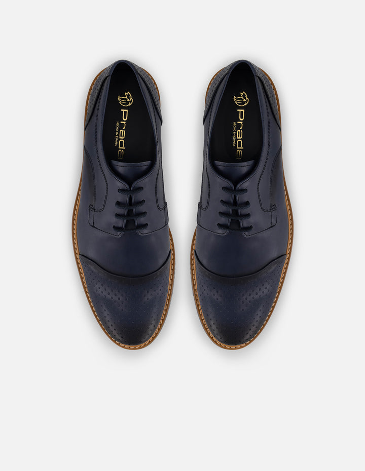 Zapato Blucher azul en piel para hombre con suela de goma marina