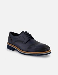 Zapato Blucher azul en piel para hombre con suela de goma marina