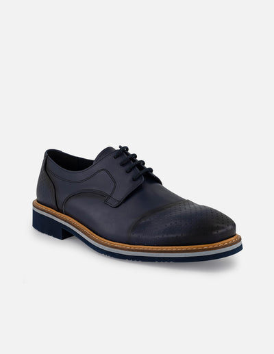 Zapato Blucher azul en piel para hombre con suela de goma marina