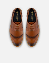Zapato Blucher cuero en piel para hombre con suela de goma café