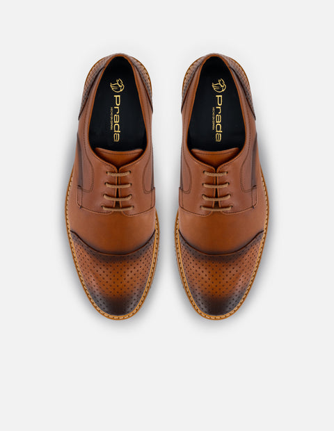 Zapato Blucher cuero en piel para hombre con suela de goma café