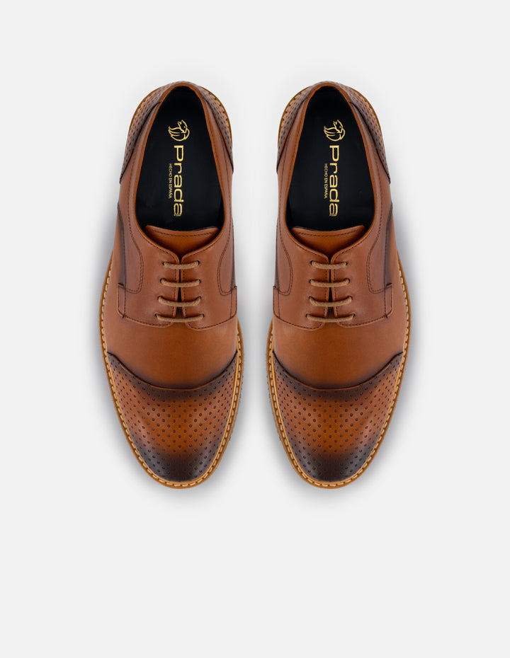 Zapato Blucher cuero en piel para hombre con suela de goma café
