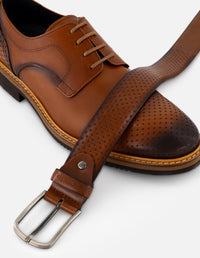 Zapato Blucher cuero en piel para hombre con suela de goma café