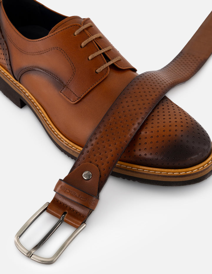 Zapato Blucher cuero en piel para hombre con suela de goma café