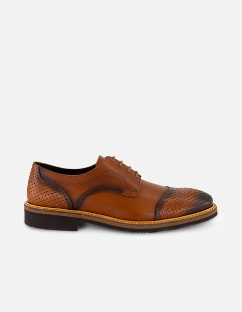 Zapato Blucher cuero en piel para hombre con suela de goma café