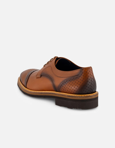 Zapato Blucher cuero en piel para hombre con suela de goma café