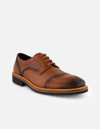 Zapato Blucher cuero en piel para hombre con suela de goma café