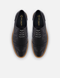 Zapato Blucher negro en piel para hombre con suela de goma