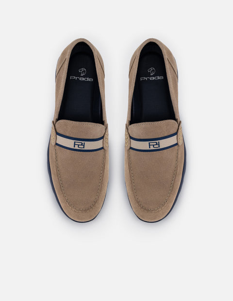Mocasines beige con contraste azul y suela ultraligera para hombre
