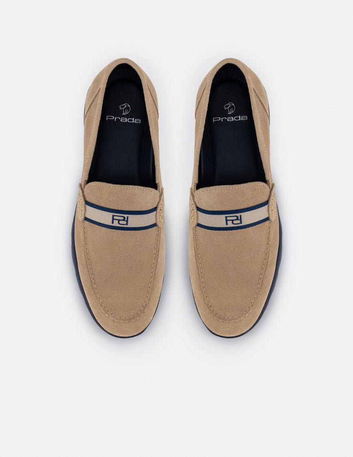 Mocasines beige con contraste azul y suela ultraligera para hombre