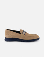 Mocasines beige con contraste azul y suela ultraligera para hombre