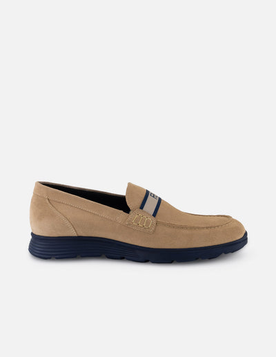 Mocasines beige con contraste azul y suela ultraligera para hombre