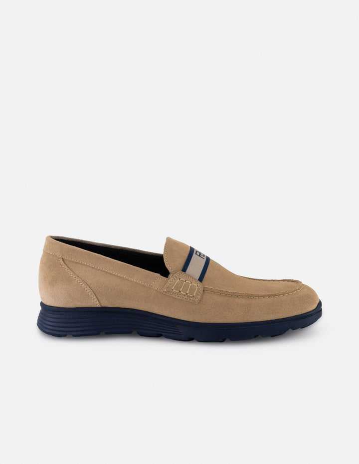 Mocasines beige con contraste azul y suela ultraligera para hombre