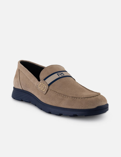 Mocasines beige con contraste azul y suela ultraligera para hombre