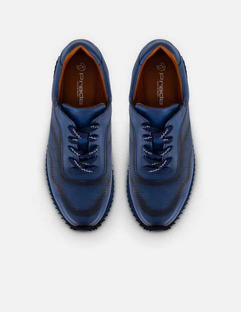 Tenis azules en piel para hombre con contraste marino