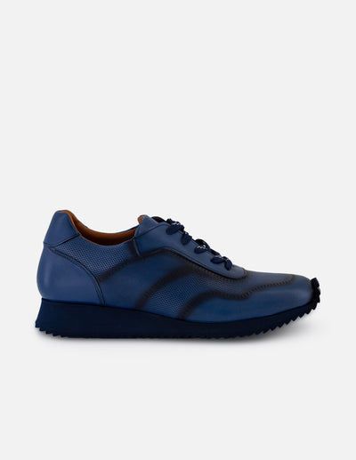 Tenis azules en piel para hombre con contraste marino