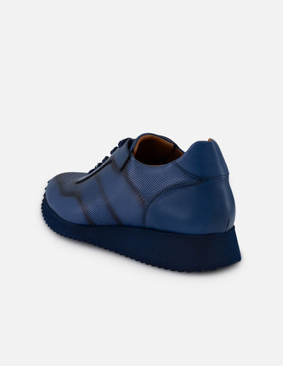 Tenis azules en piel para hombre con contraste marino