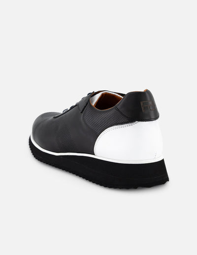 Tenis negros en piel para hombre con talón blanco