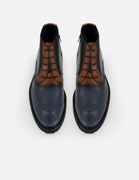 Botines azul de piel para hombre con picado María