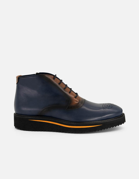 Botines azul de piel para hombre con picado María