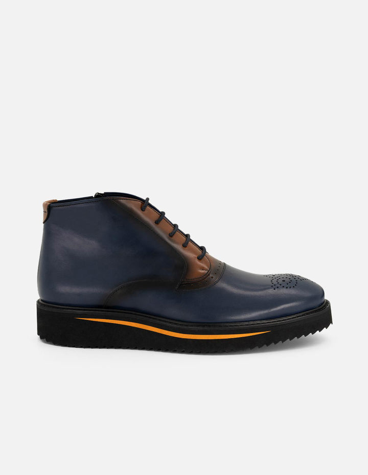 Botines azul de piel para hombre con picado María