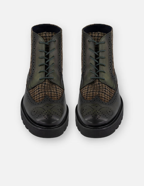 Botines verde en textil y piel para hombre con picado María