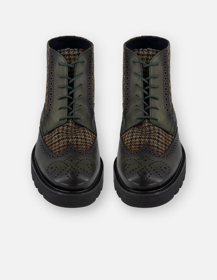 Botines verde en textil y piel para hombre con picado María