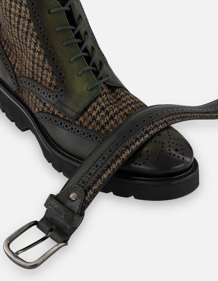 Botines verde en textil y piel para hombre con picado María