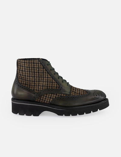 Botines verde en textil y piel para hombre con picado María