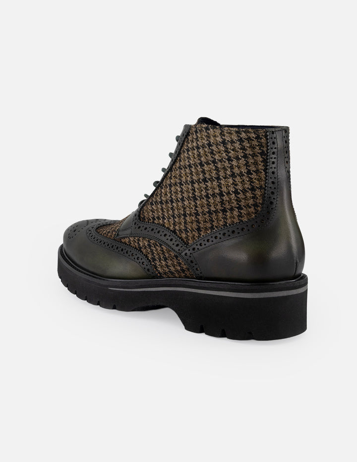 Botines verde en textil y piel para hombre con picado María