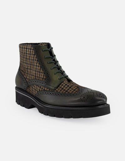 Botines verde en textil y piel para hombre con picado María