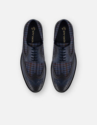 Zapato Blucher azul de piel y textil con suela comfort light