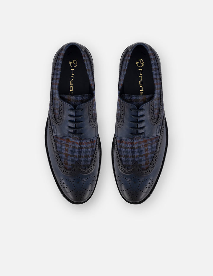 Zapato Blucher azul de piel y textil con suela comfort light