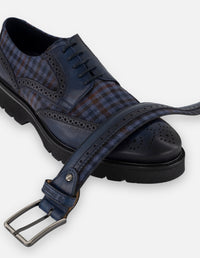 Zapato Blucher azul de piel y textil con suela comfort light