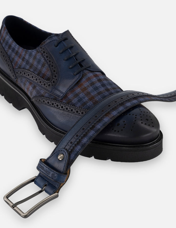 Zapato Blucher azul de piel y textil con suela comfort light