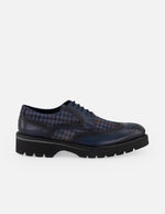Zapato Blucher azul de piel y textil con suela comfort light