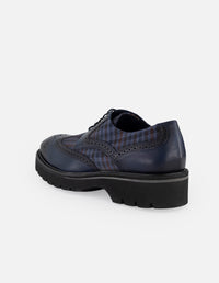 Zapato Blucher azul de piel y textil con suela comfort light