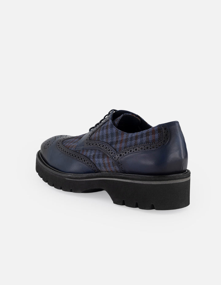 Zapato Blucher azul de piel y textil con suela comfort light