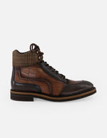 Botines café para hombre con combinación de piel tipo coco y textil