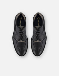 Zapato Blucher negro de piel coco y detalles en textil