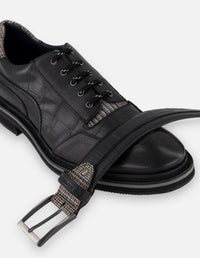 Zapato Blucher negro de piel coco y detalles en textil