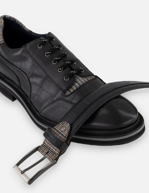 Cinturón negro piel coco para hombre con mix de materiales
