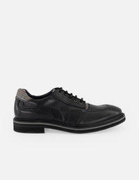 Zapato Blucher negro de piel coco y detalles en textil