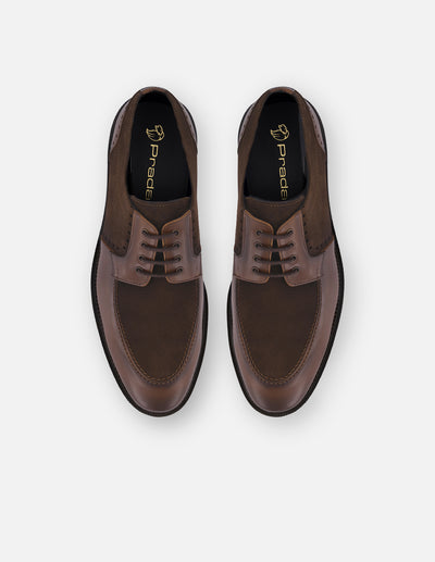 Zapato blucher café de piel  y ante con suela comfort light