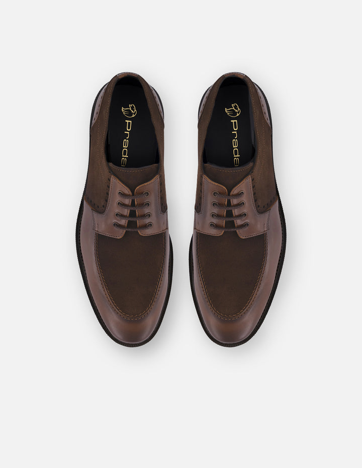 Zapato blucher café de piel  y ante con suela comfort light